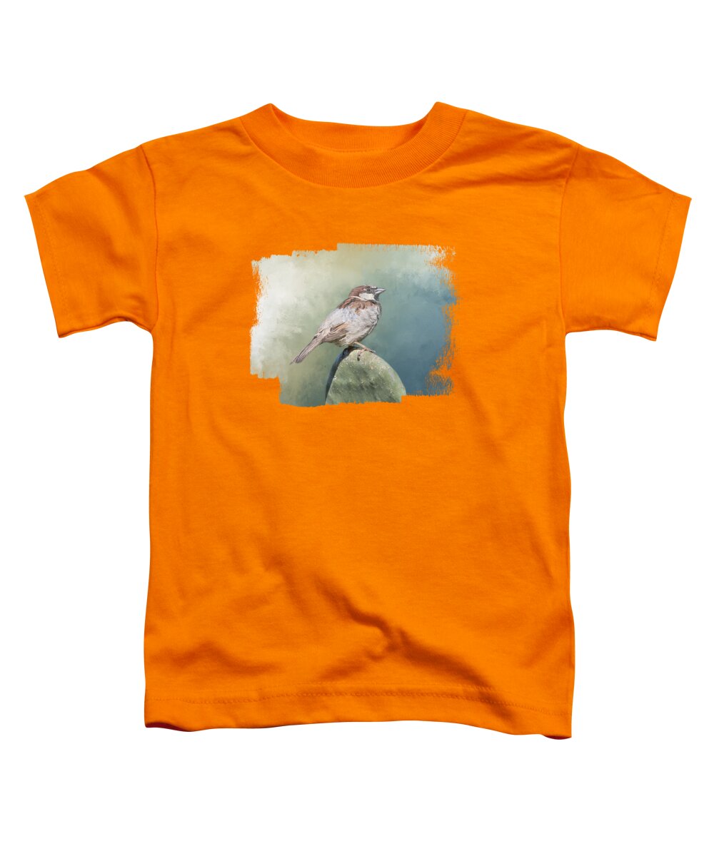 Sparrow Toddler T-Shirt featuring the photograph House Sparrow on Cactus by Elisabeth Lucas