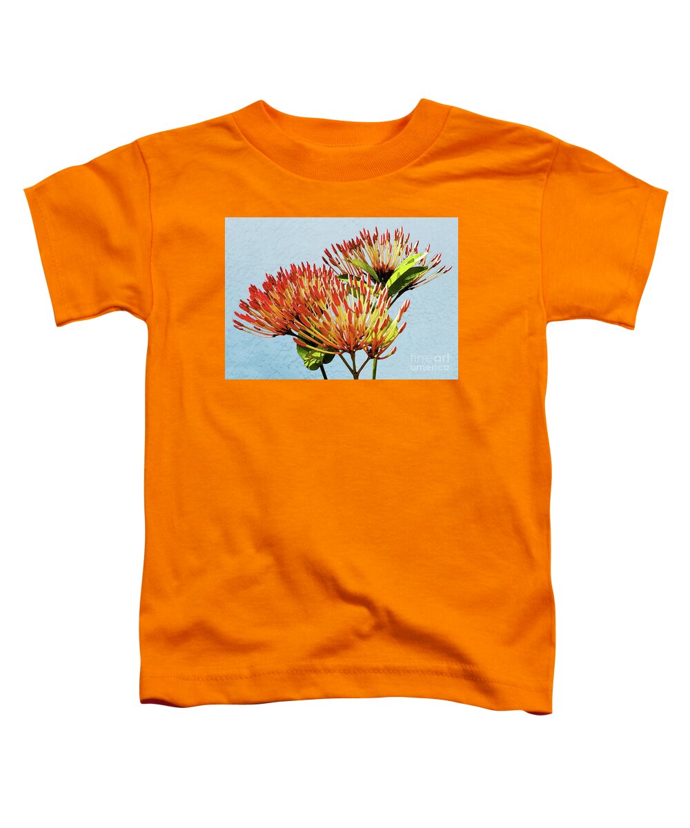 Still Life Toddler T-Shirt featuring the mixed media Ixora Blooming in Watercolor by Sharon Williams Eng