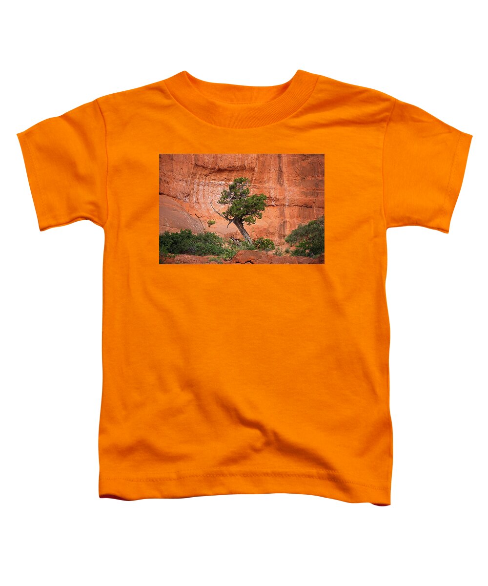Alone Toddler T-Shirt featuring the photograph Juniper Against Rock Wall by David Desautel