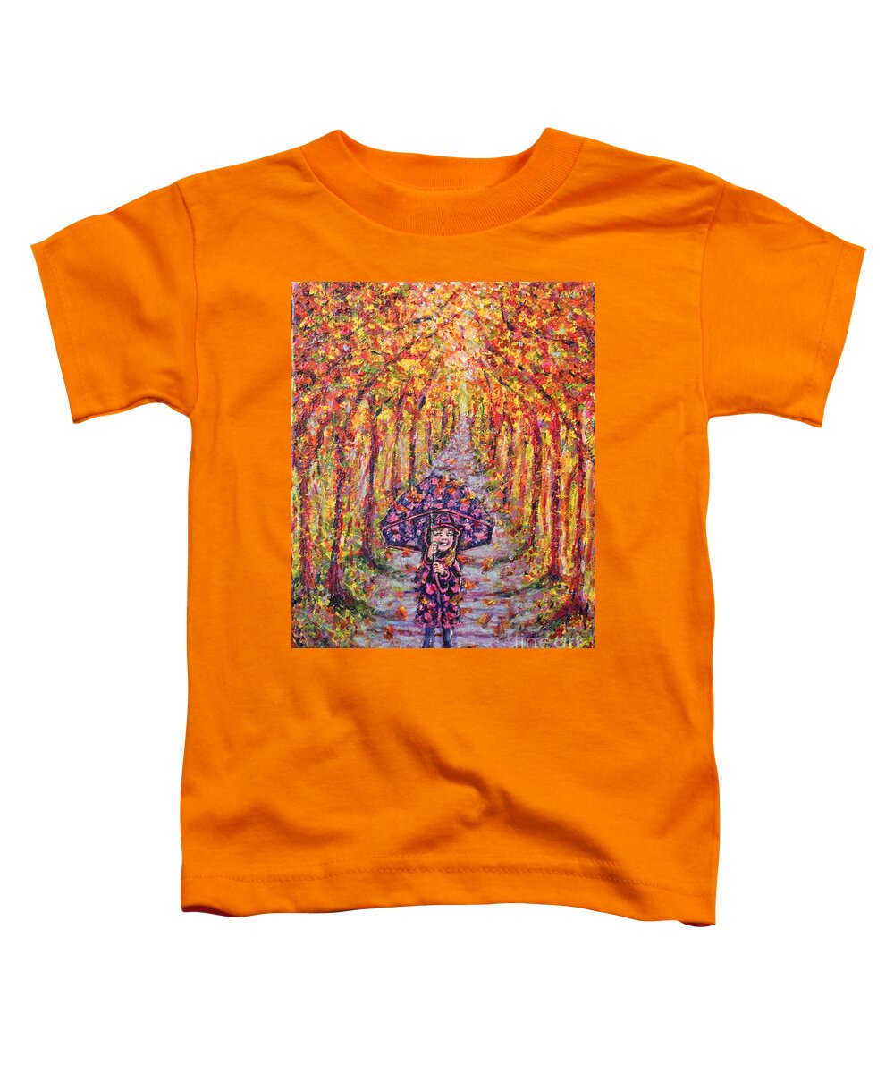 Leaves Toddler T-Shirt featuring the painting Madalyn's Fall Walk by Linda Donlin