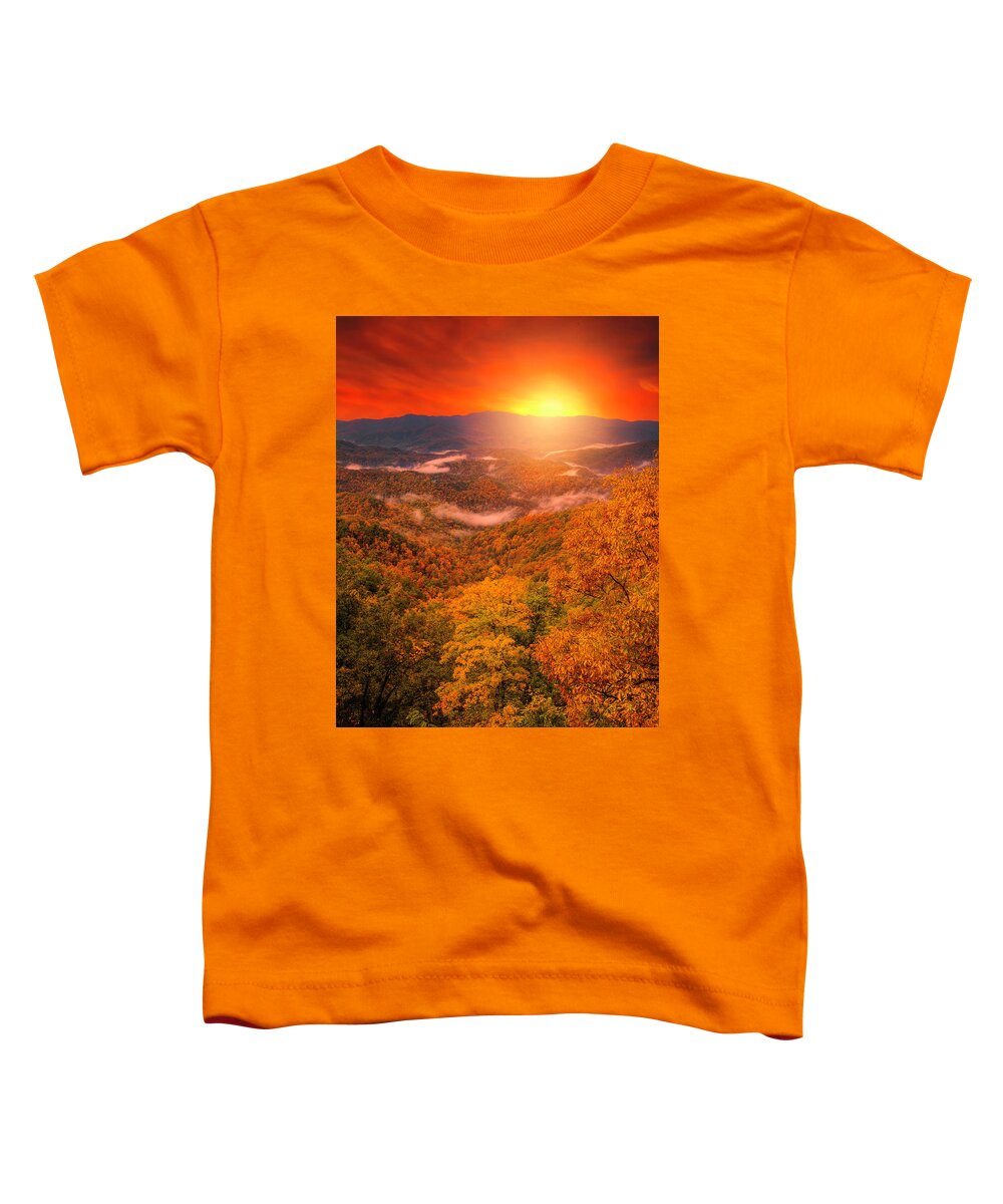 Magical Autumn Sunrise On Blue Ridge Parkway Toddler T-Shirt featuring the photograph Magical Autumn Sunrise On Blue Ridge Parkway by Dan Sproul
