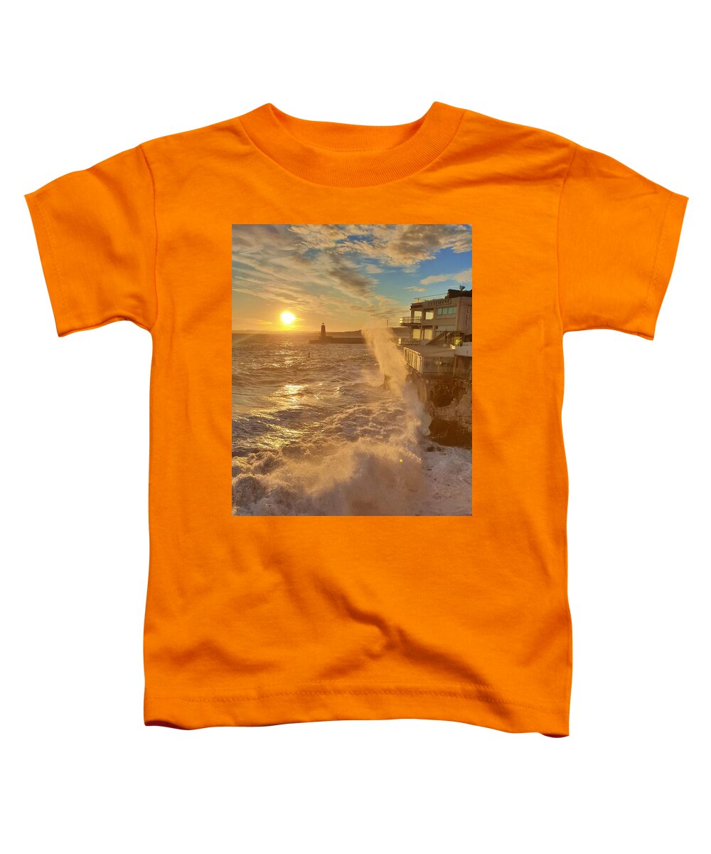 Sunset Toddler T-Shirt featuring the photograph Misty Waves at Sunset by Andrea Whitaker