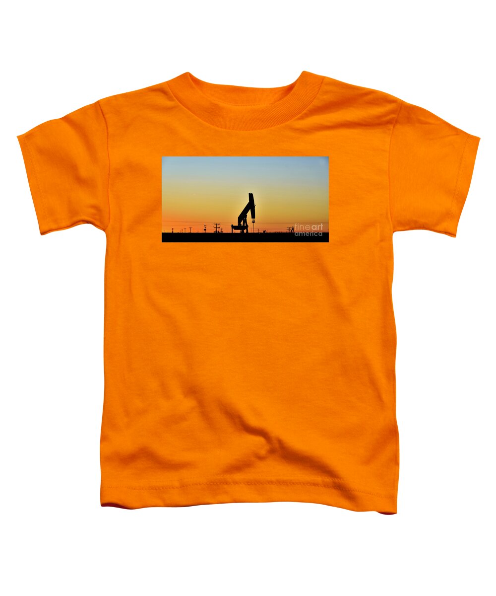Oil Field Toddler T-Shirt featuring the photograph Oil Rig At Sunset 2 #texas by Andrea Anderegg