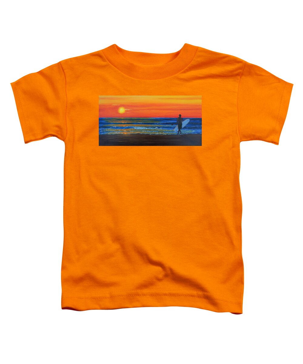 Surf Toddler T-Shirt featuring the painting Paddle Up, Let's Ride by Mike Kling