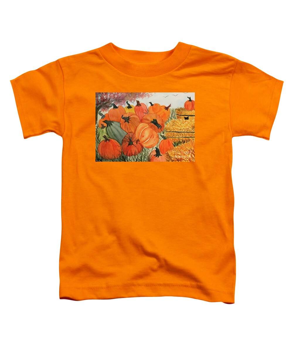 Fall Toddler T-Shirt featuring the painting Pile of Pumpkins by Lisa Neuman