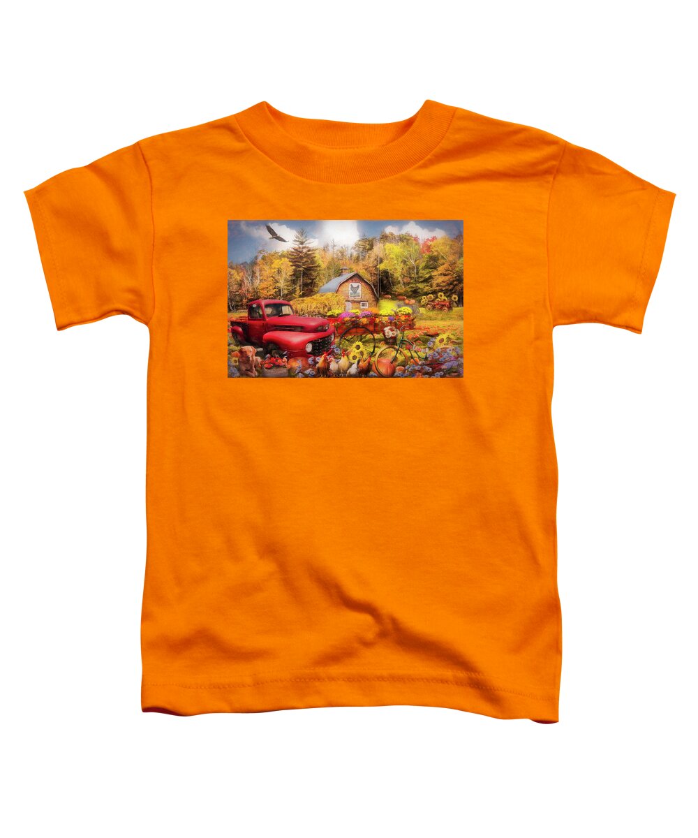 Truck Toddler T-Shirt featuring the photograph Playing in Pumpkins in Autumn II Painting by Debra and Dave Vanderlaan