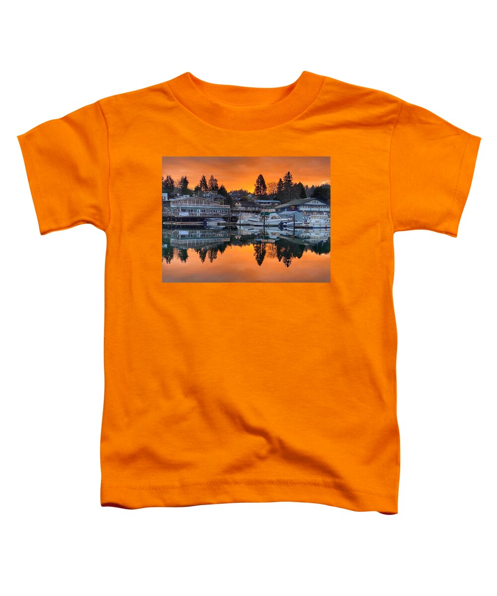 Orange Toddler T-Shirt featuring the photograph Poulsbo Waterfront Sunrise 2 by Jerry Abbott
