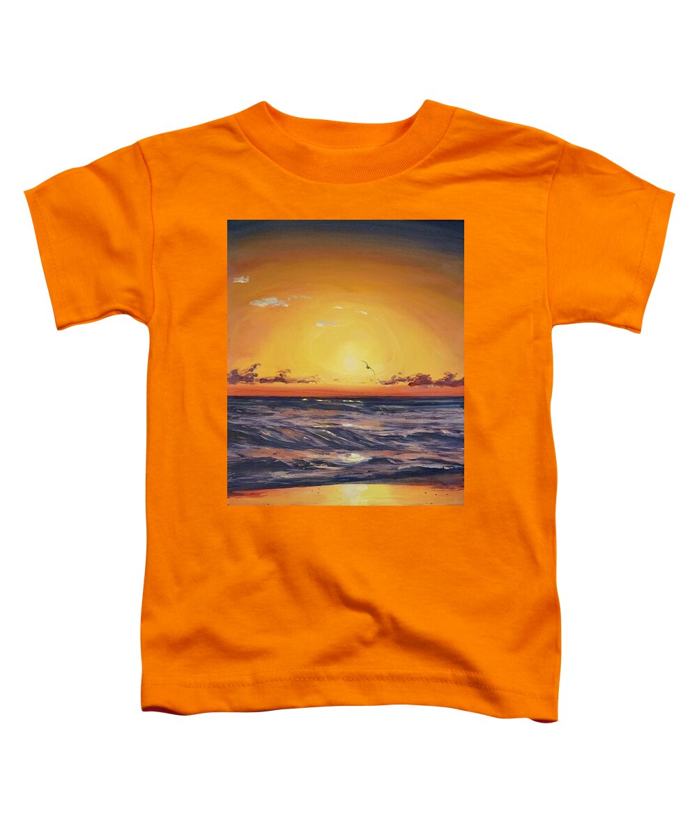 Sunset Toddler T-Shirt featuring the painting Purple waves by Lynn Shaffer