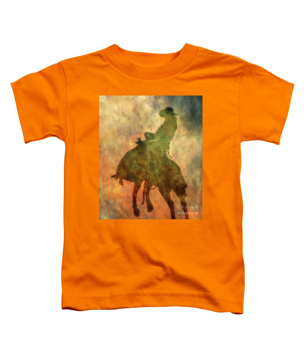 Rodeo Bronco Riding Silhouette Toddler T-Shirt featuring the digital art Rodeo Bronco Riding Silhouette by Randy Steele