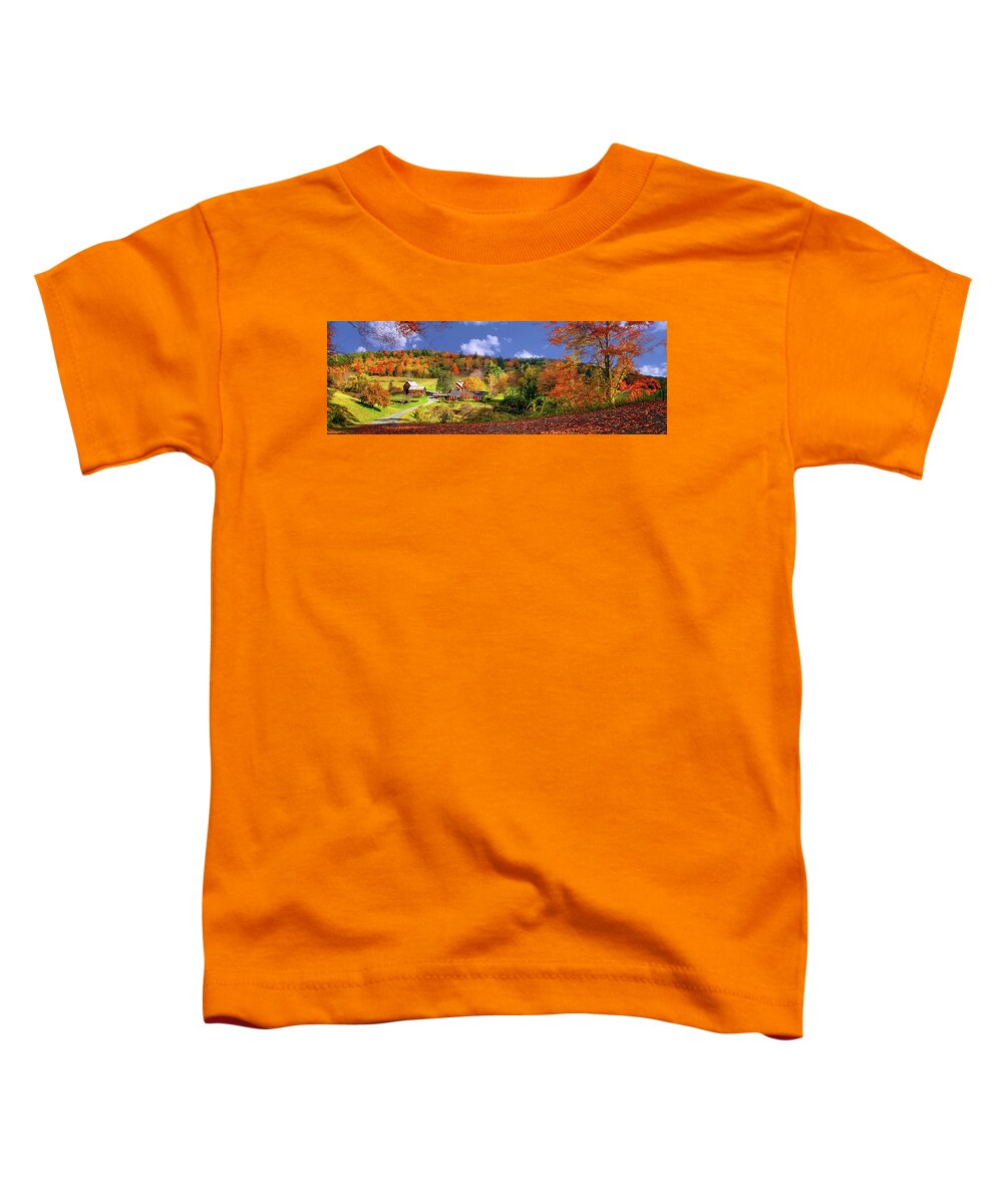 Sleepy Hollow Toddler T-Shirt featuring the photograph Sleepy Hollow Farm in Vermont Panorama by OLena Art by Lena Owens - Vibrant DESIGN