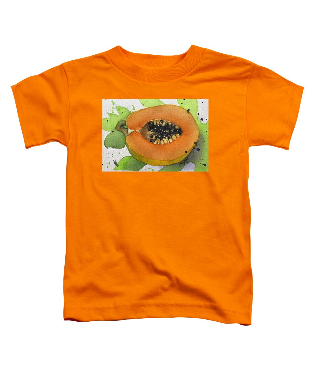 Papaya Toddler T-Shirt featuring the painting Smiling Papaya by Kelly Miyuki Kimura