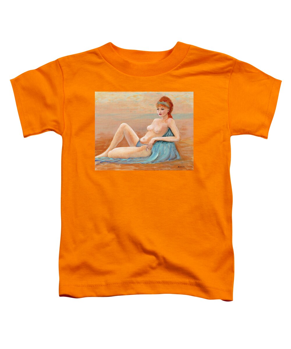 Nude Female On Deserted Beach Toddler T-Shirt featuring the painting Social Distancing by Tom Morgan