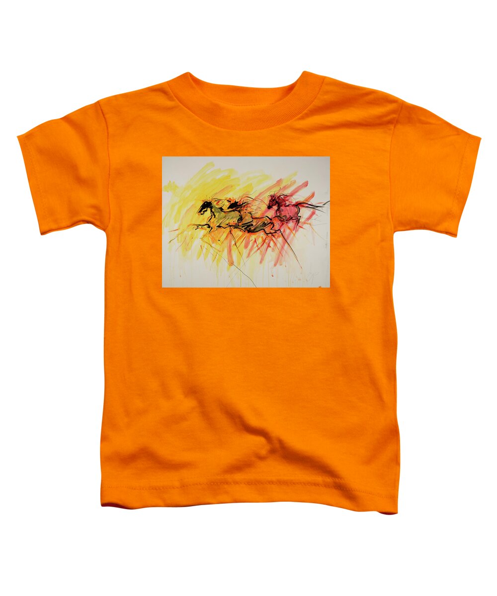 Wild Horses Toddler T-Shirt featuring the painting Stampede Aurae by Elizabeth Parashis