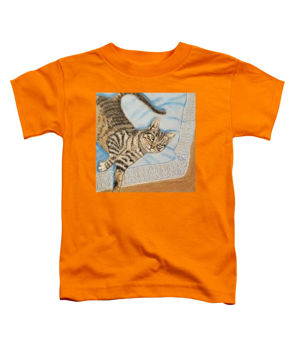 Stripes Toddler T-Shirt featuring the pastel Striped Cat by Nancy Beauchamp