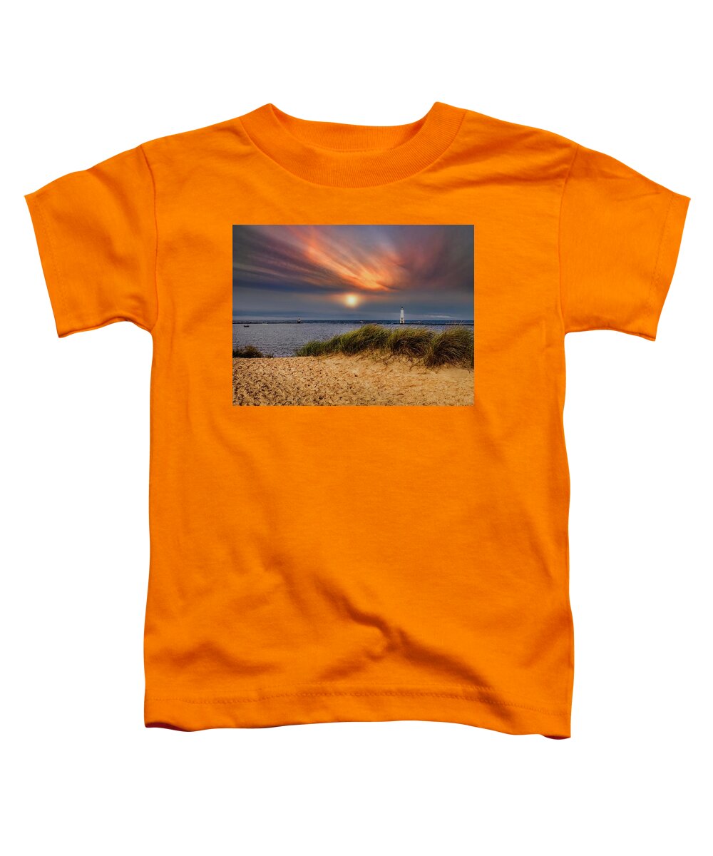 Northernmichigan Toddler T-Shirt featuring the photograph Sunset at Betsie Harbor Entrance IMG_3653 by Michael Thomas