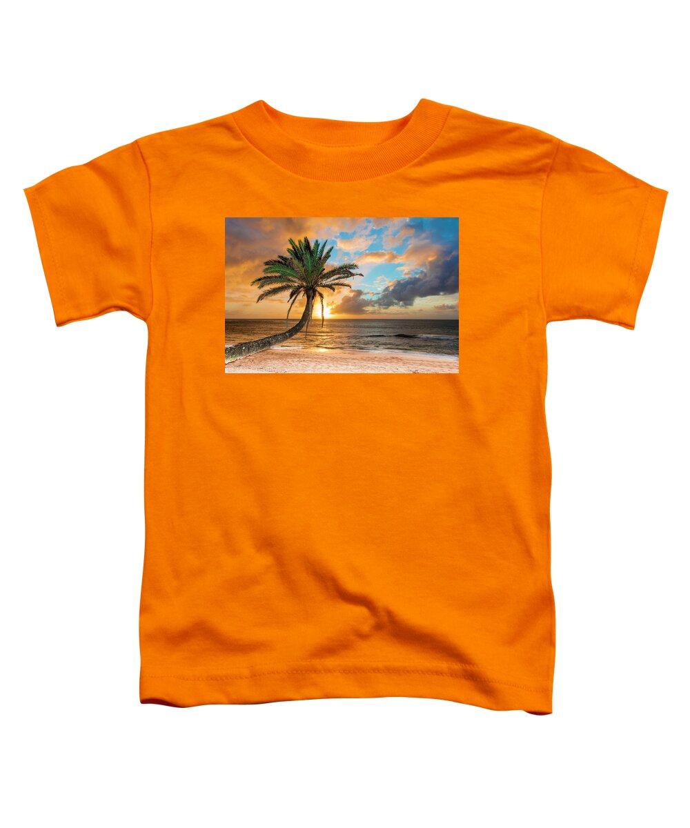 Sunset Beach Golden Palm Toddler T-Shirt featuring the photograph sunset Beach golden Palm by Leonardo Dale