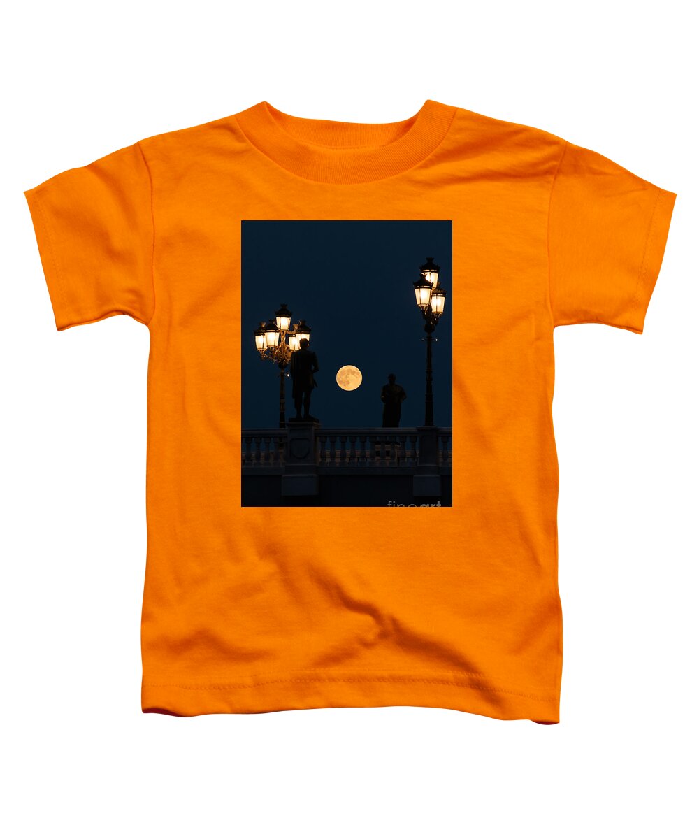 Moon Toddler T-Shirt featuring the photograph Super moon taken over the Bridge of Arts in Skopje, Macedonia by Mendelex Photography