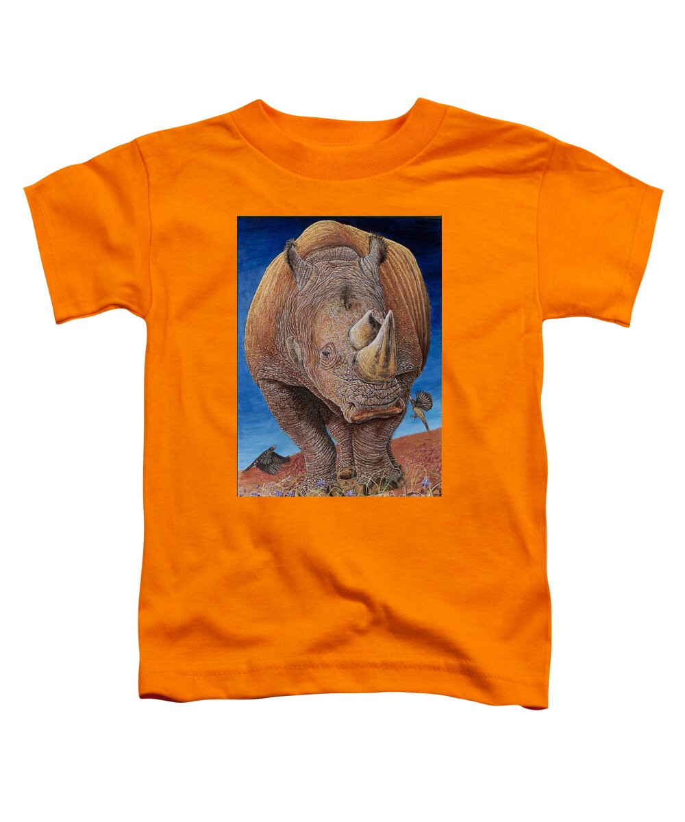 Rhino Toddler T-Shirt featuring the painting The Rhino Guards by David Joyner