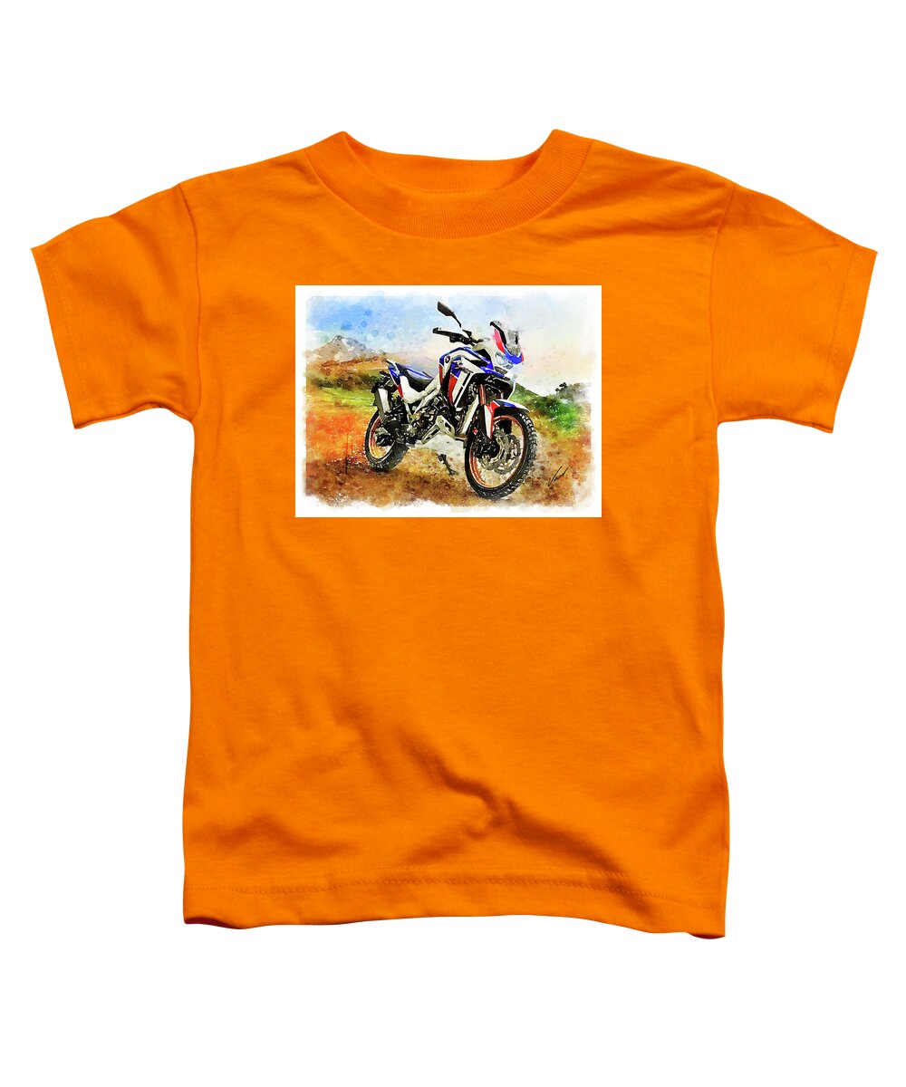 Art Toddler T-Shirt featuring the painting Watercolor Africa Twin Adventure motorcycle by Vart by Vart