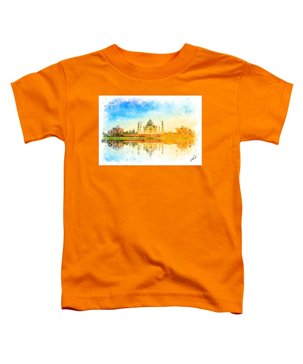 Watercolor Toddler T-Shirt featuring the painting Watercolor Tajmahal, India by Vart by Vart Studio