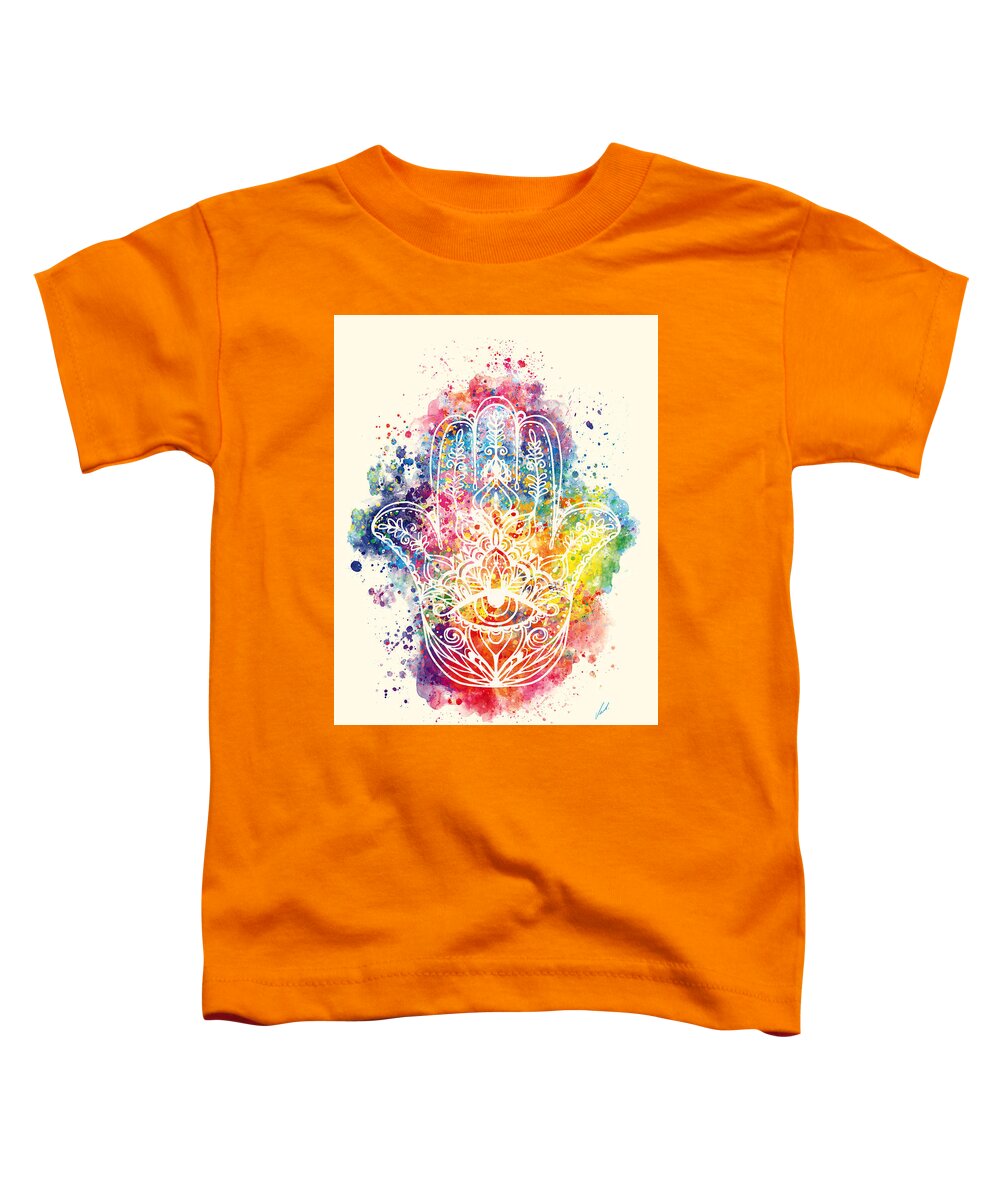 Watercolor Toddler T-Shirt featuring the painting Watercolor - The Hamsa by Vart by Vart Studio