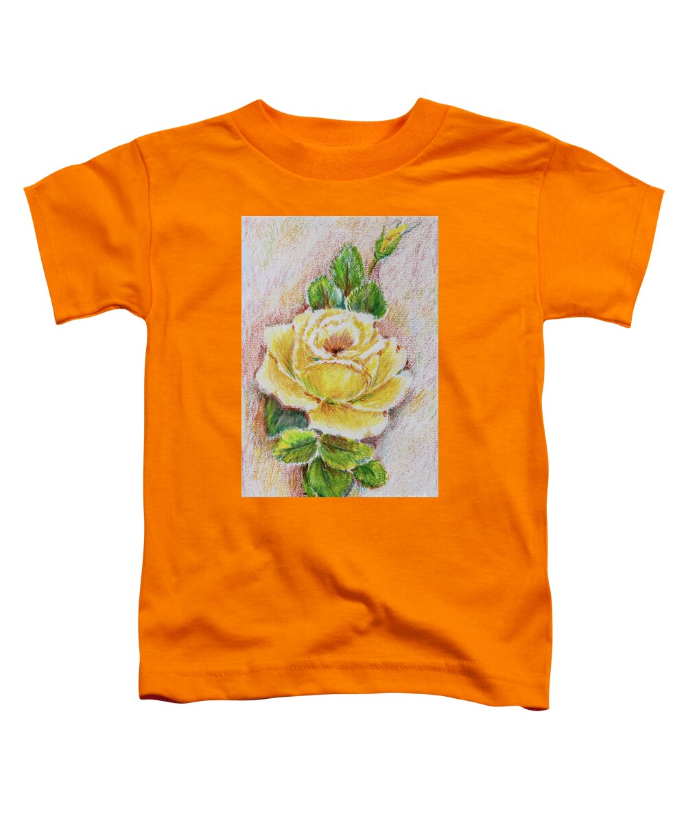 Yellow Toddler T-Shirt featuring the drawing Yellow Rose by Pattie Calfy