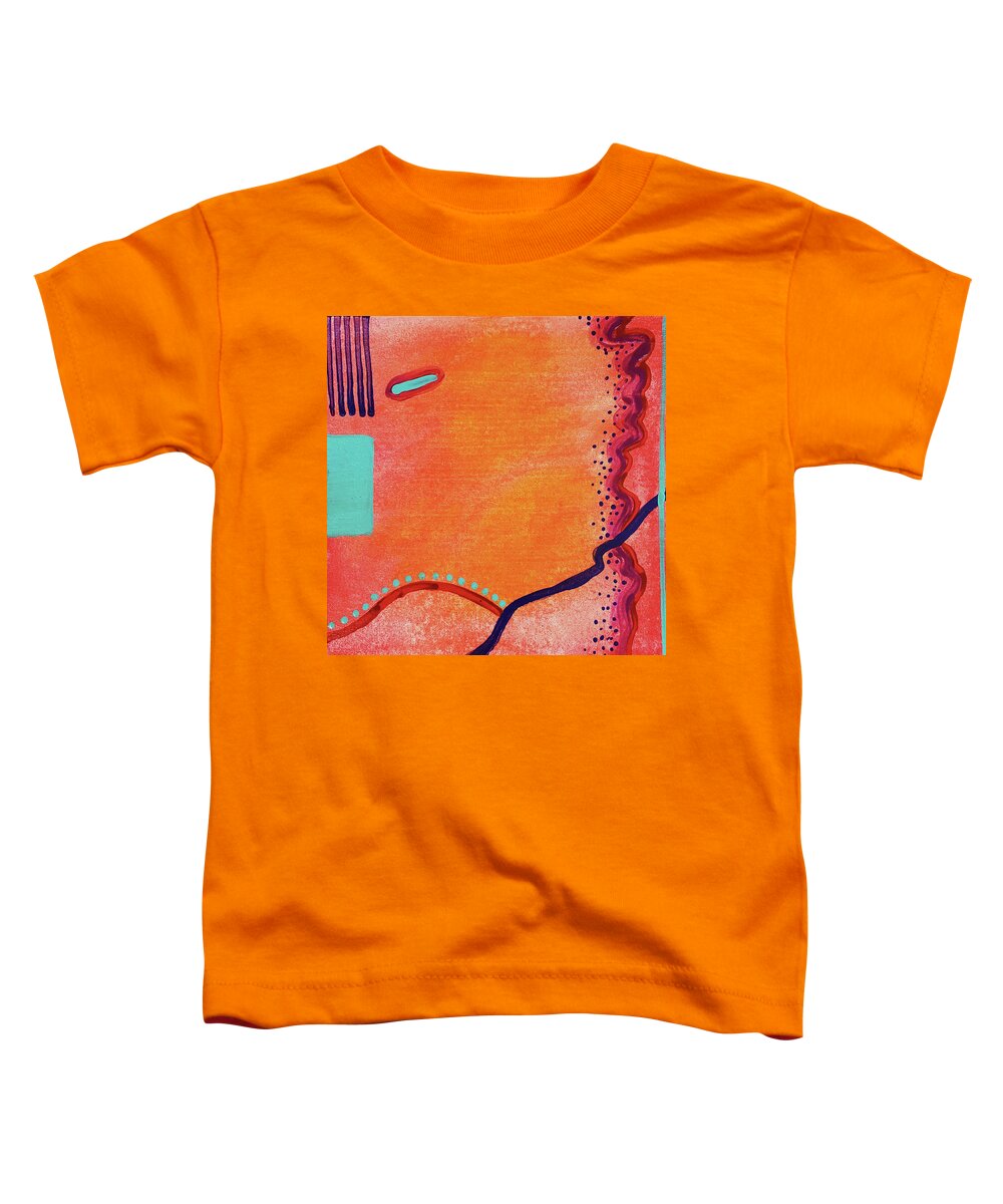 Native American Art Toddler T-Shirt featuring the painting ZUNI TRAIL Abstract in Orange Red Aqua Blue Purple Dots by Lynnie Lang