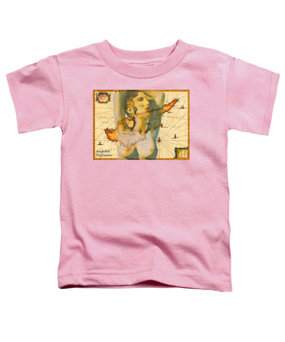 Augusta Stylianou Toddler T-Shirt featuring the digital art Aphrodite and Ancient Cyprus Map #1 by Augusta Stylianou