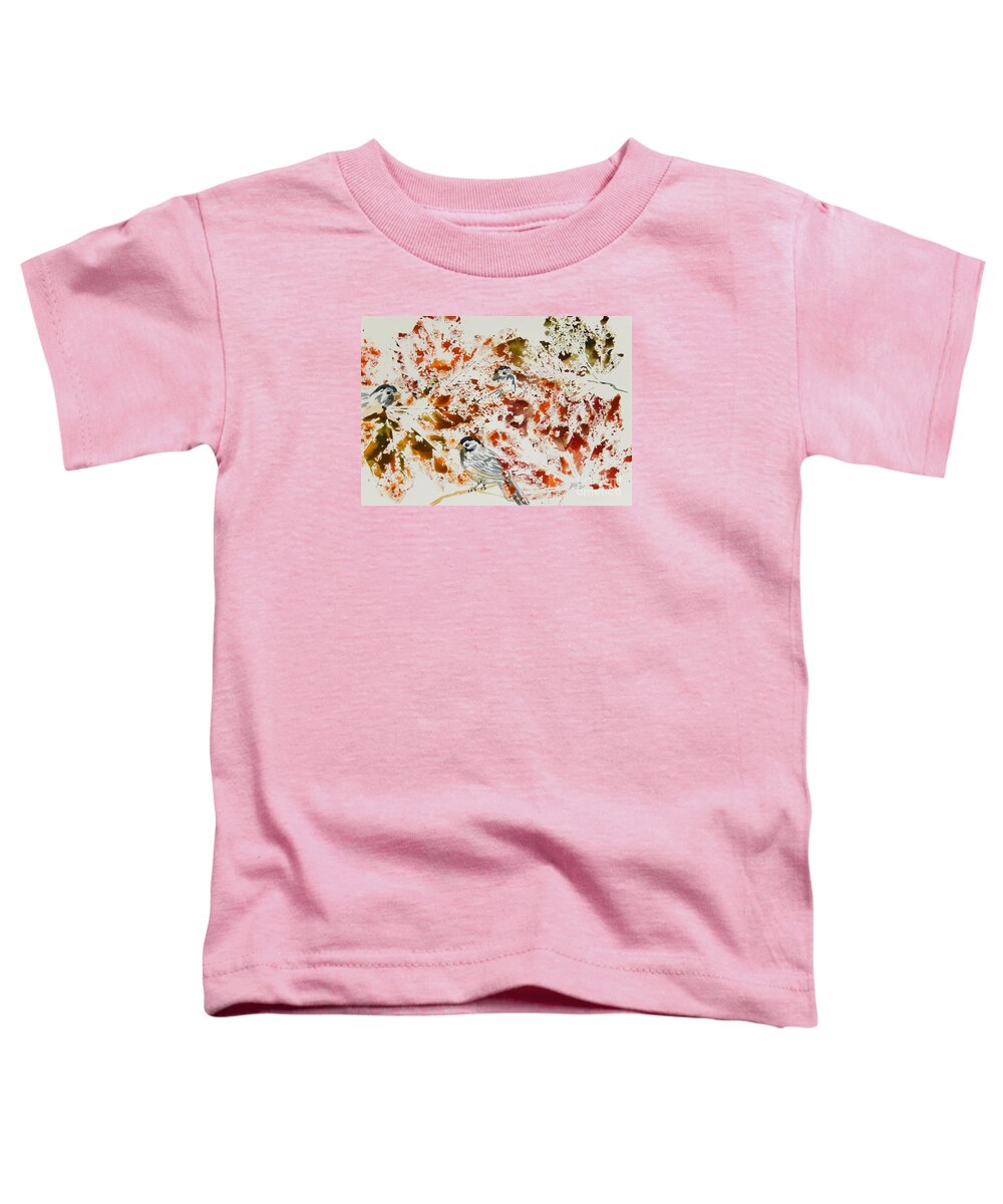Chickadees Toddler T-Shirt featuring the painting Peek A Boo Chickadees by Ellen Levinson