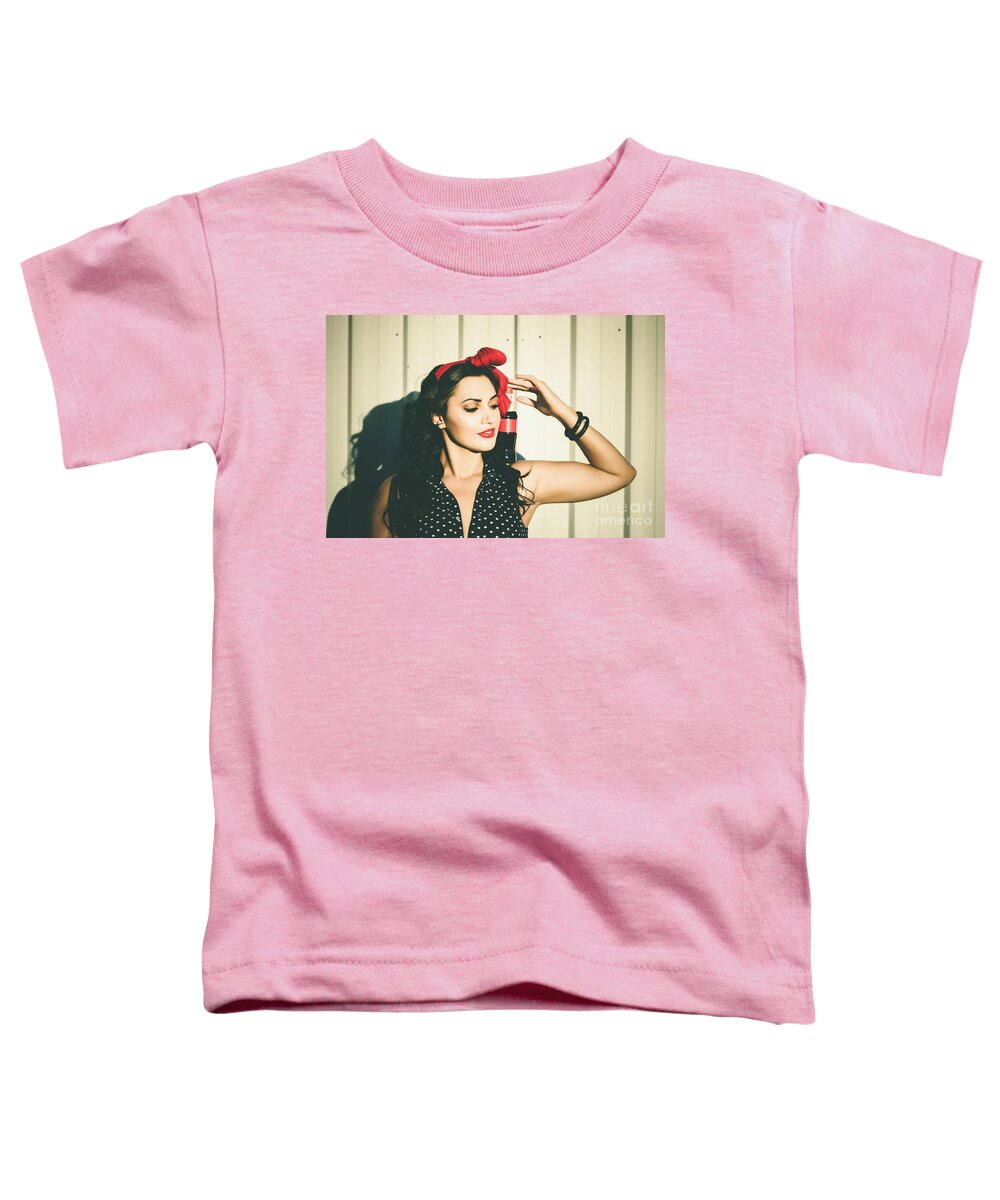 Advertising Toddler T-Shirt featuring the photograph Retro advert. Seventies drive-thru gals #1 by Jorgo Photography