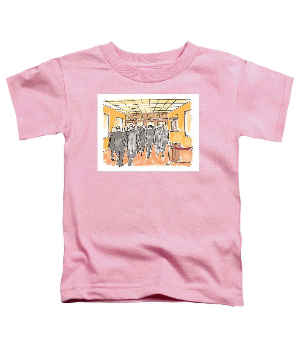 (people Entering Theater With Sign Overhead Reading: 'exeunt.') Shakespeare Toddler T-Shirt featuring the drawing New Yorker December 7th, 1998 #2 by Michael Crawford