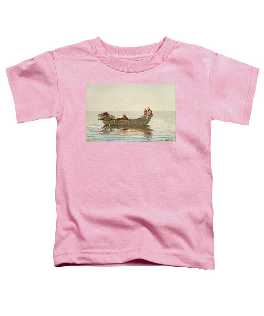 Winslow Homer Toddler T-Shirt featuring the painting Three Boys in a Dory with Lobster Pots #7 by Winslow Homer