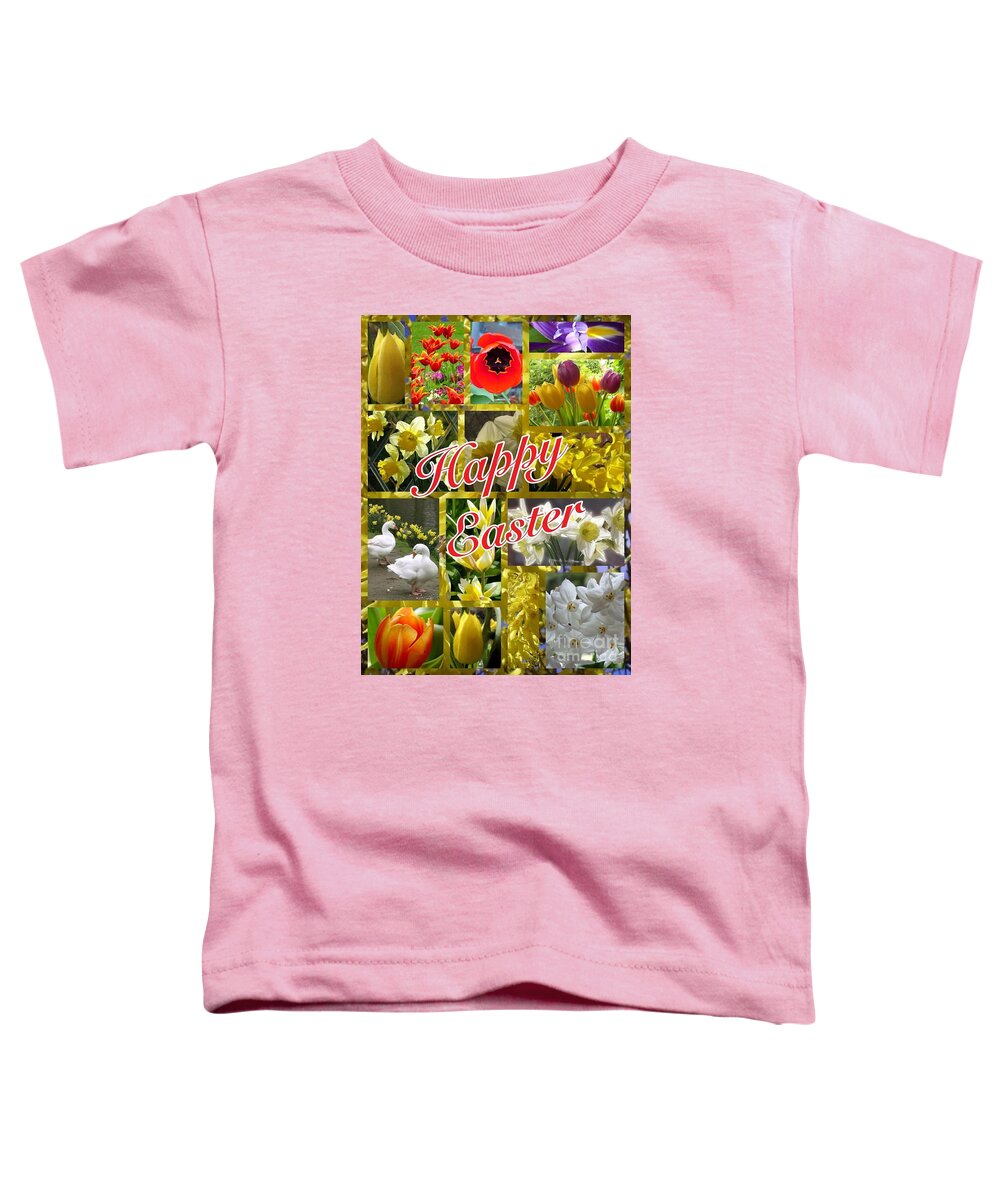 Easter Greeting Toddler T-Shirt featuring the photograph A Spring Flowers Easter Greeting by Joan-Violet Stretch