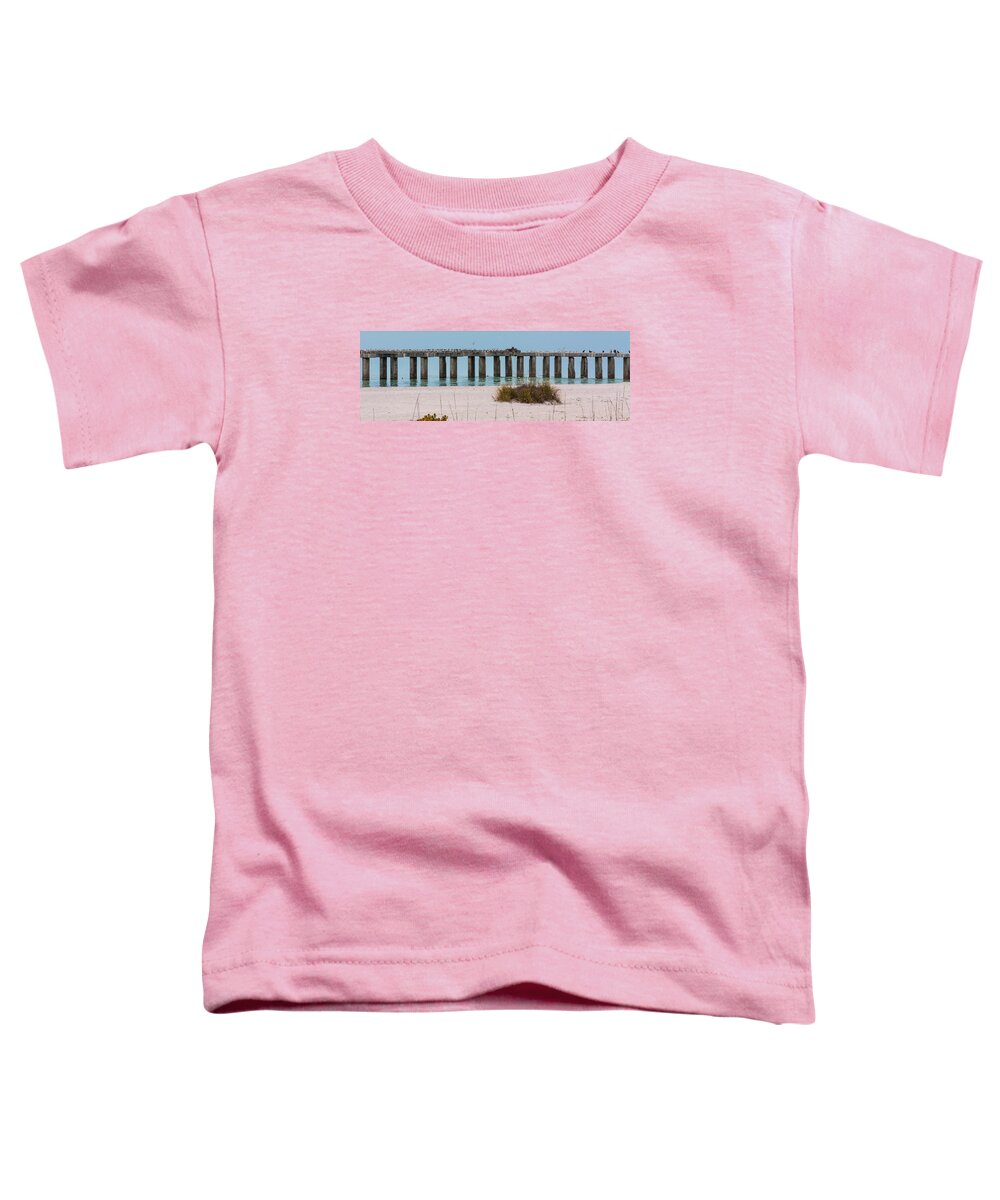 Beach Toddler T-Shirt featuring the photograph Birds Only Pier by Ed Gleichman