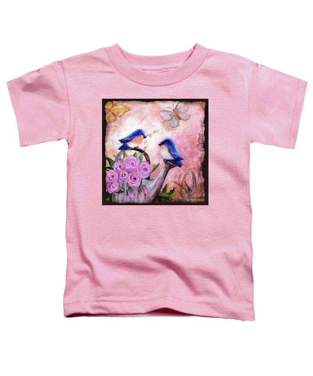 Shabby Chic Toddler T-Shirt featuring the painting Bluebirds And Butterflies by Marilyn Smith