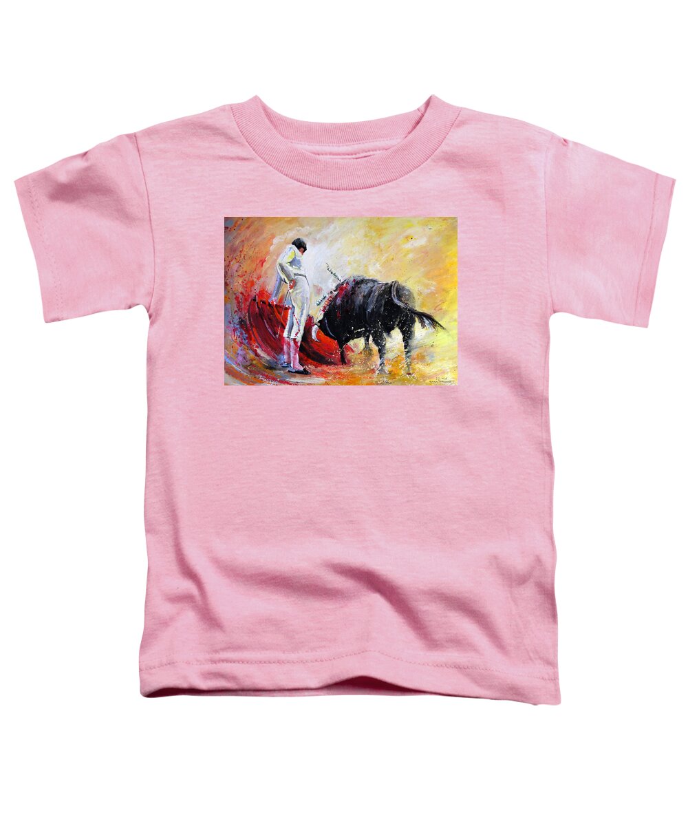 Animals Toddler T-Shirt featuring the painting Bull in Yellow Light by Miki De Goodaboom