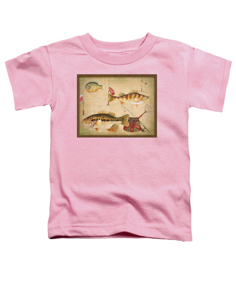 Acrylic Painting Toddler T-Shirt featuring the painting Fish Trio-A-Basket Weave Border by Jean Plout