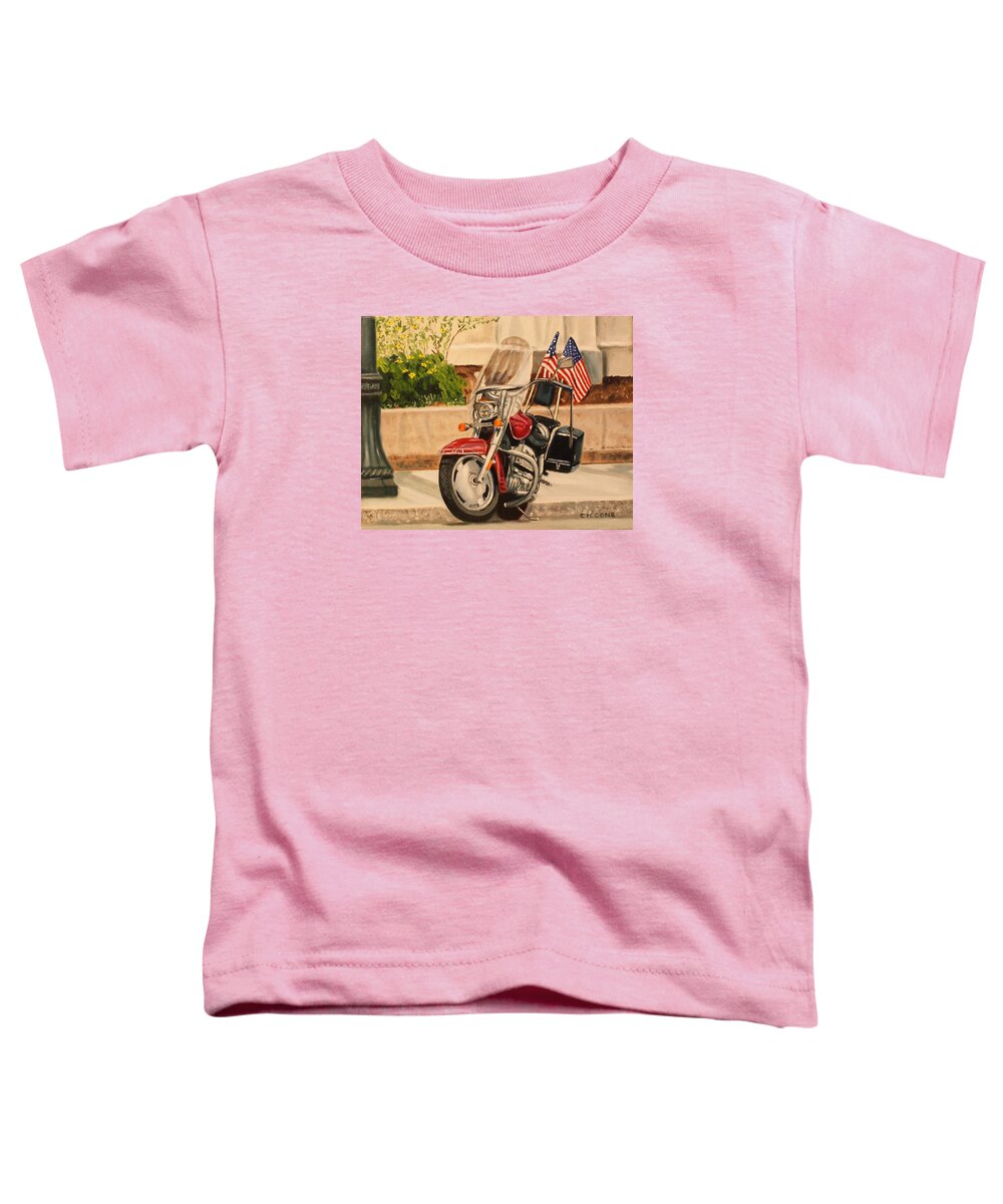 Motorcycle Toddler T-Shirt featuring the painting Flying Colors by Jill Ciccone Pike