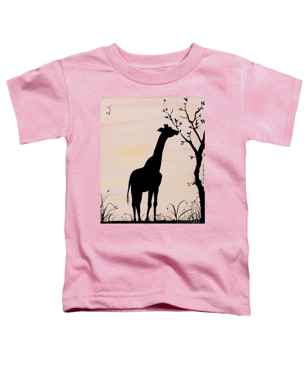 Giraffe Toddler T-Shirt featuring the painting Giraffe silhouette painting by Carolyn Bennett by Simon Bratt