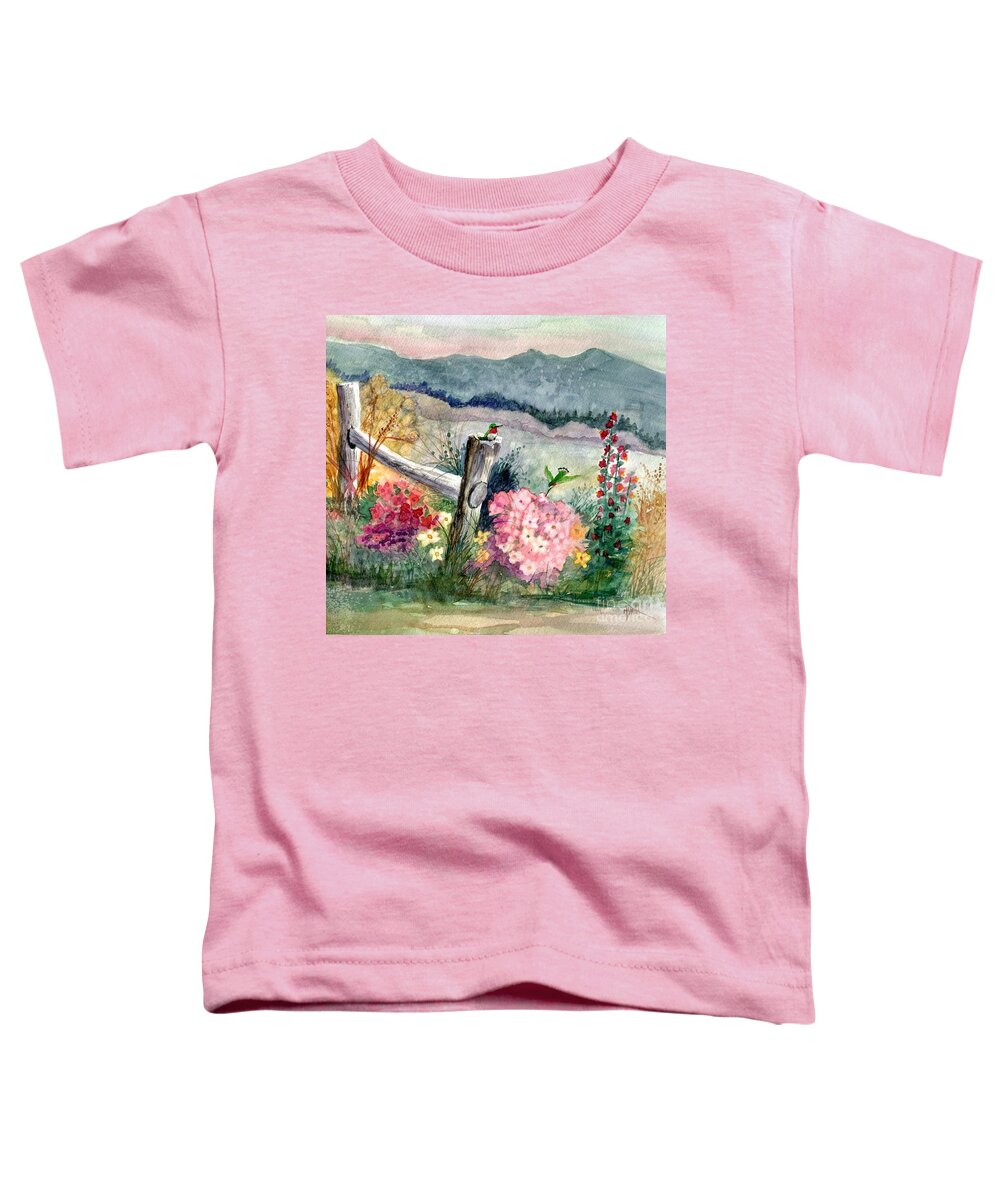 Hummingbirds Toddler T-Shirt featuring the painting Hummingbird Haven by Marilyn Smith