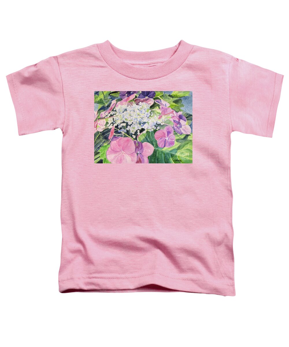 Original Watercolor Toddler T-Shirt featuring the painting Hydrangea Blooming by Carol Flagg