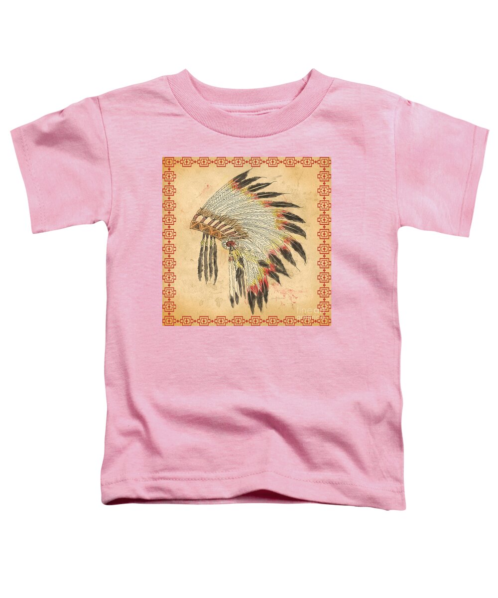 Pen Toddler T-Shirt featuring the mixed media Indian Head Dress-A by Jean Plout