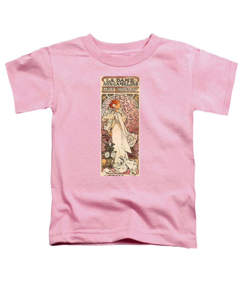 La Dame Aux Camelia Toddler T-Shirt featuring the painting La Dame aux Camelia by Alphonse Mucha