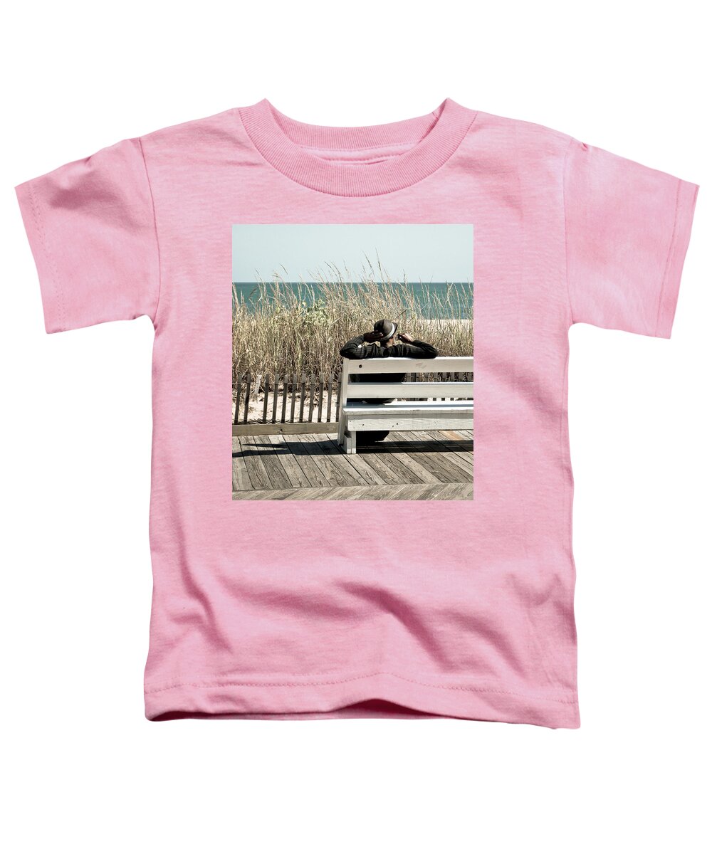 Man Toddler T-Shirt featuring the mixed media Listening To The Waves by Trish Tritz