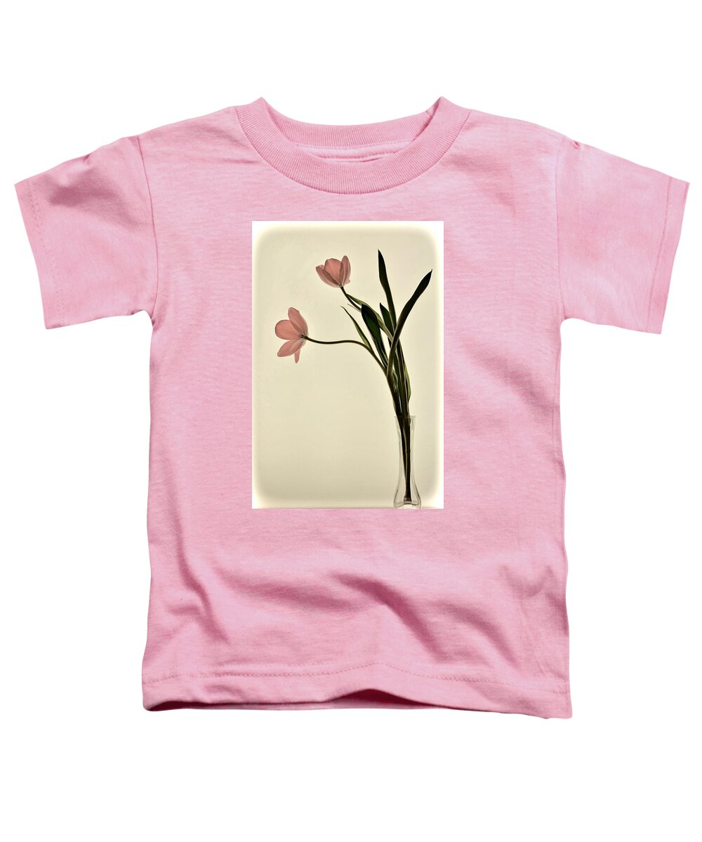 Flower Toddler T-Shirt featuring the photograph Mauve Tulips in Glass Vase by Phyllis Meinke