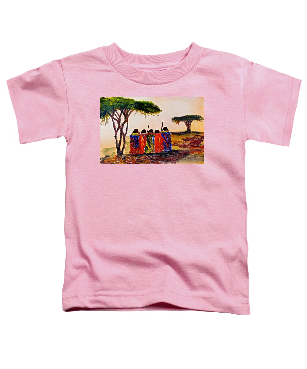 African Paintings Toddler T-Shirt featuring the painting N 38 by John Ndambo