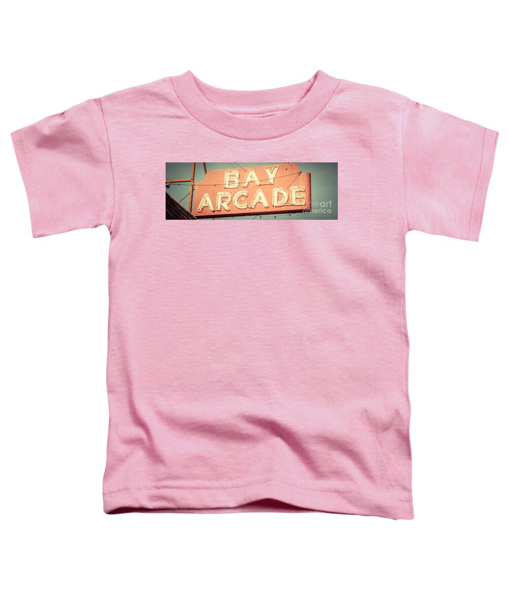 1960s Toddler T-Shirt featuring the photograph Newport Beach Panoramic Retro Photo of Bay Arcade Sign by Paul Velgos