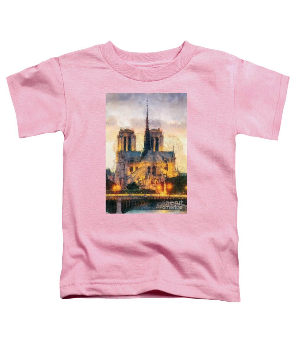 Notre Dame De Paris Toddler T-Shirt featuring the painting Notre Dame de Paris by Mo T