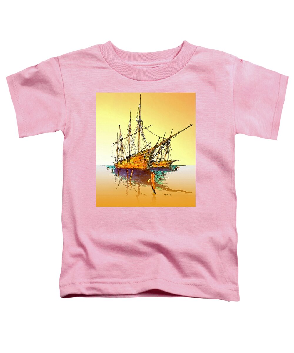 Old Sailboats Toddler T-Shirt featuring the painting Old Schooners at Wiscasset by Duane McCullough