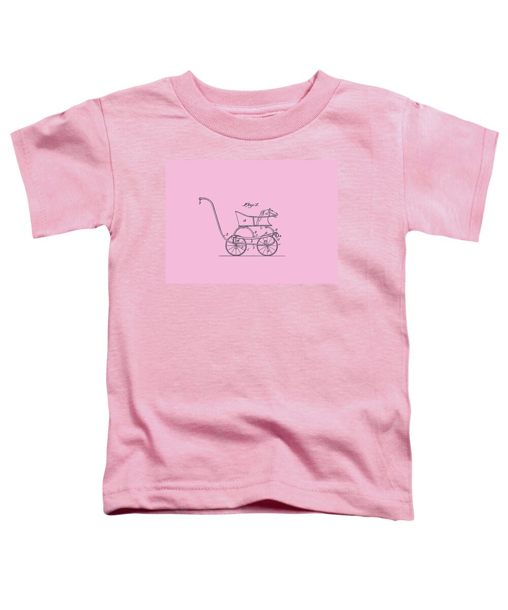 1921 Toddler T-Shirt featuring the mixed media Patent Baby Carriage 1921 Smith Horse - Pink by Lesa Fine